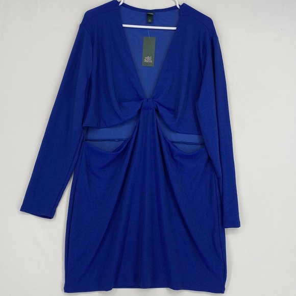Wild Fable Juniors Size 2X Cut Out Bodycon Dress Long Sleeve Lapis Blue Lurex - Picture 2 of 8